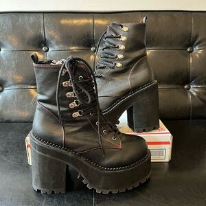 Assault 100 Black Platform Lace Up Boots ‘Black Vegan Leather’